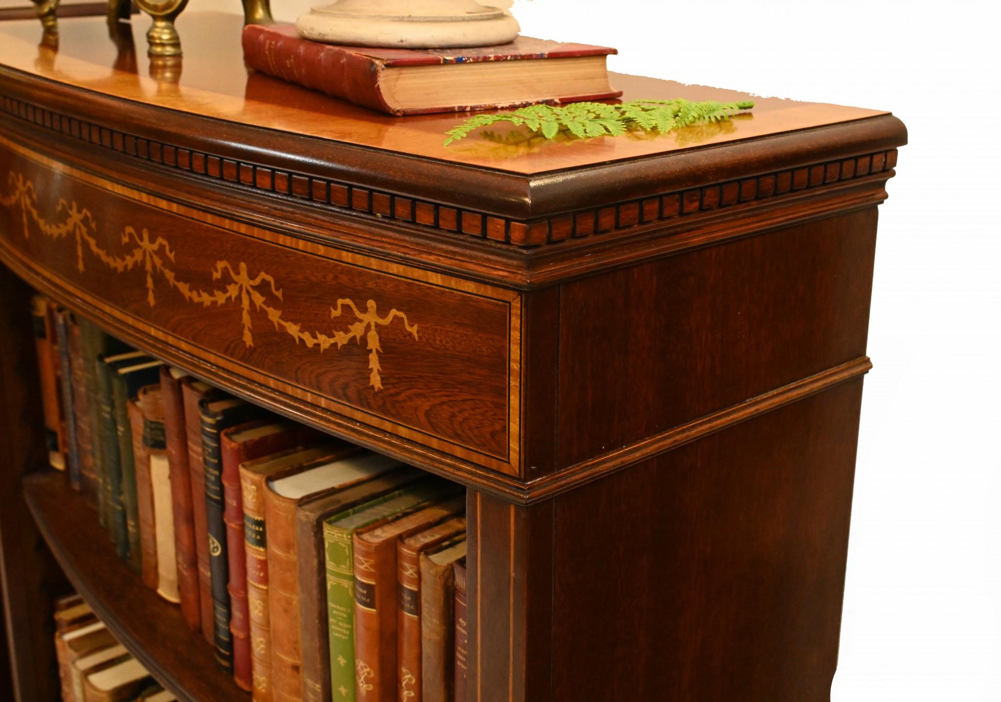 Pair Regency Open Bookcases Mahogany Adjustable Shelving Sheraton Inlay ...
