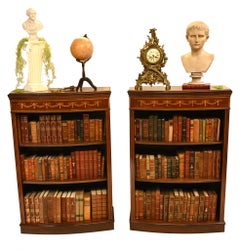 Pair Regency Open Bookcases Mahogany Adjustable Shelving Sheraton Inlay