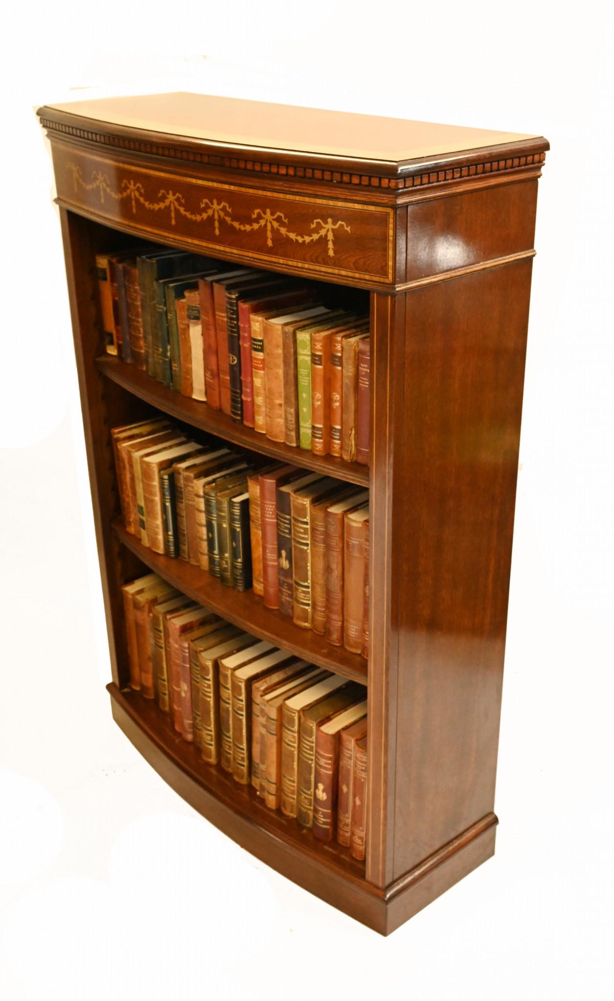 Pair Regency Open Bookcases Mahogany Adjustable Shelving Sheraton Inlay For Sale 1