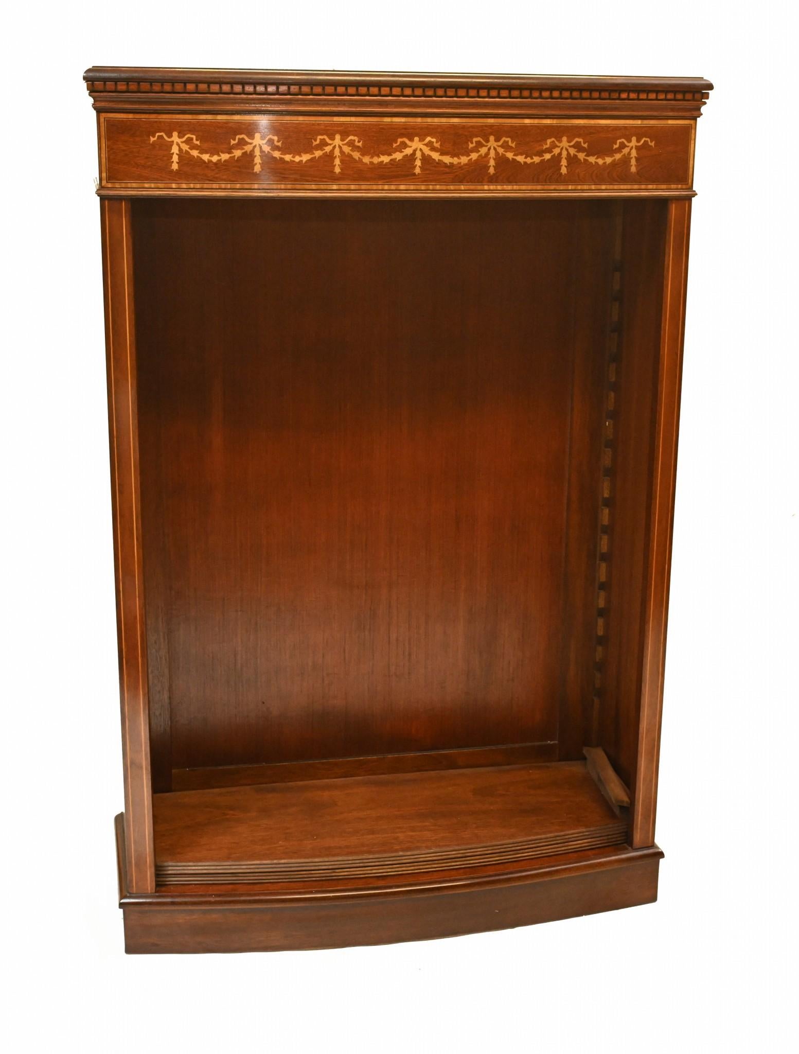 Pair Regency Open Bookcases Mahogany Adjustable Shelving Sheraton Inlay For Sale 3