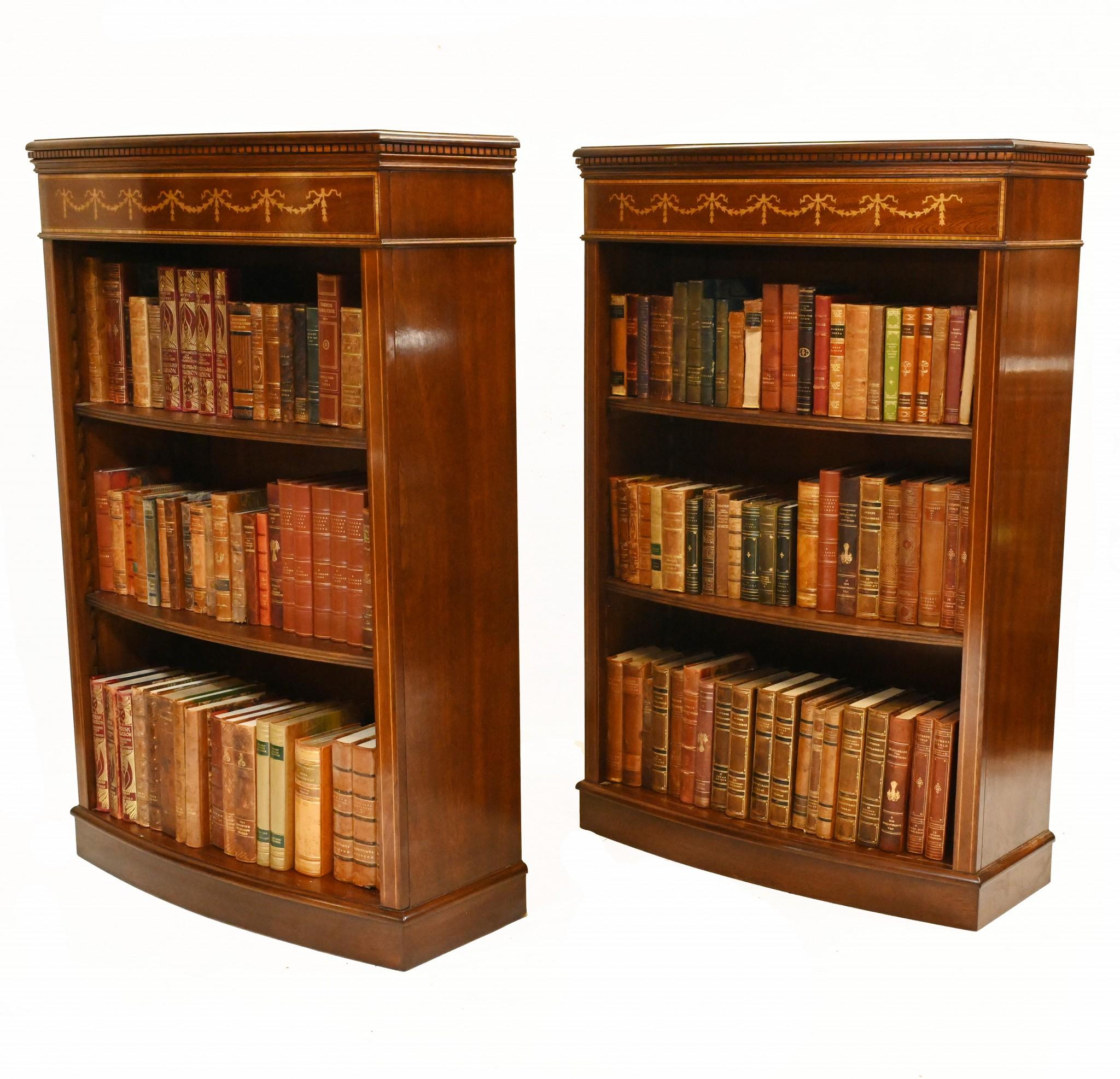 Pair Regency Open Bookcases Mahogany Adjustable Shelving Sheraton Inlay For Sale 4