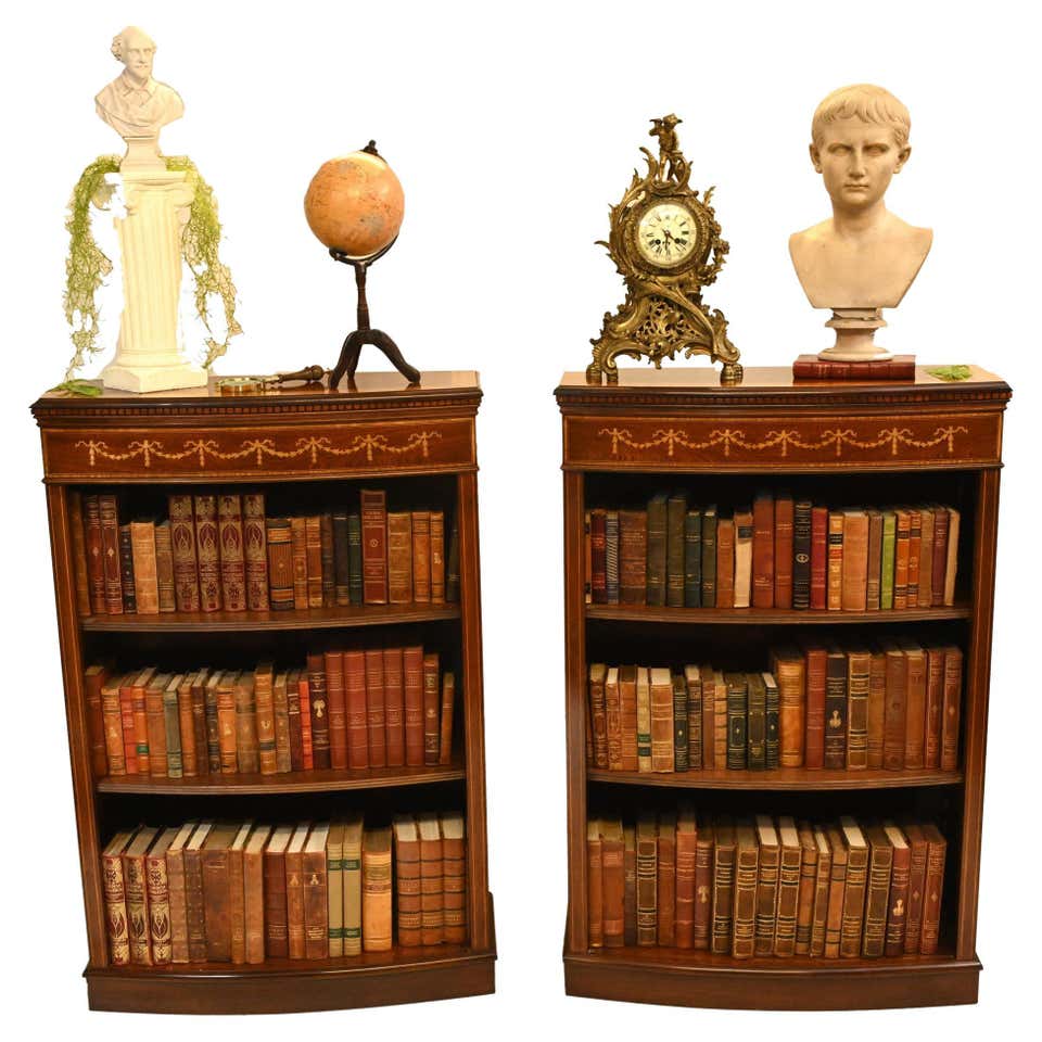 Regency Open Front Bookcase Mahogany Sheraton Inlay For Sale at 1stDibs