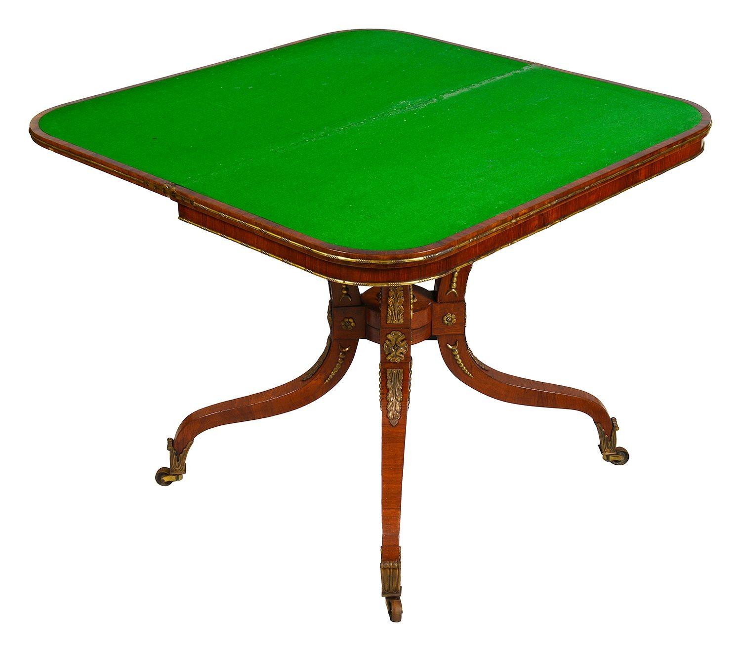 Inglese Pair Regency period Brass inlaid card tables, circa 1820 in vendita