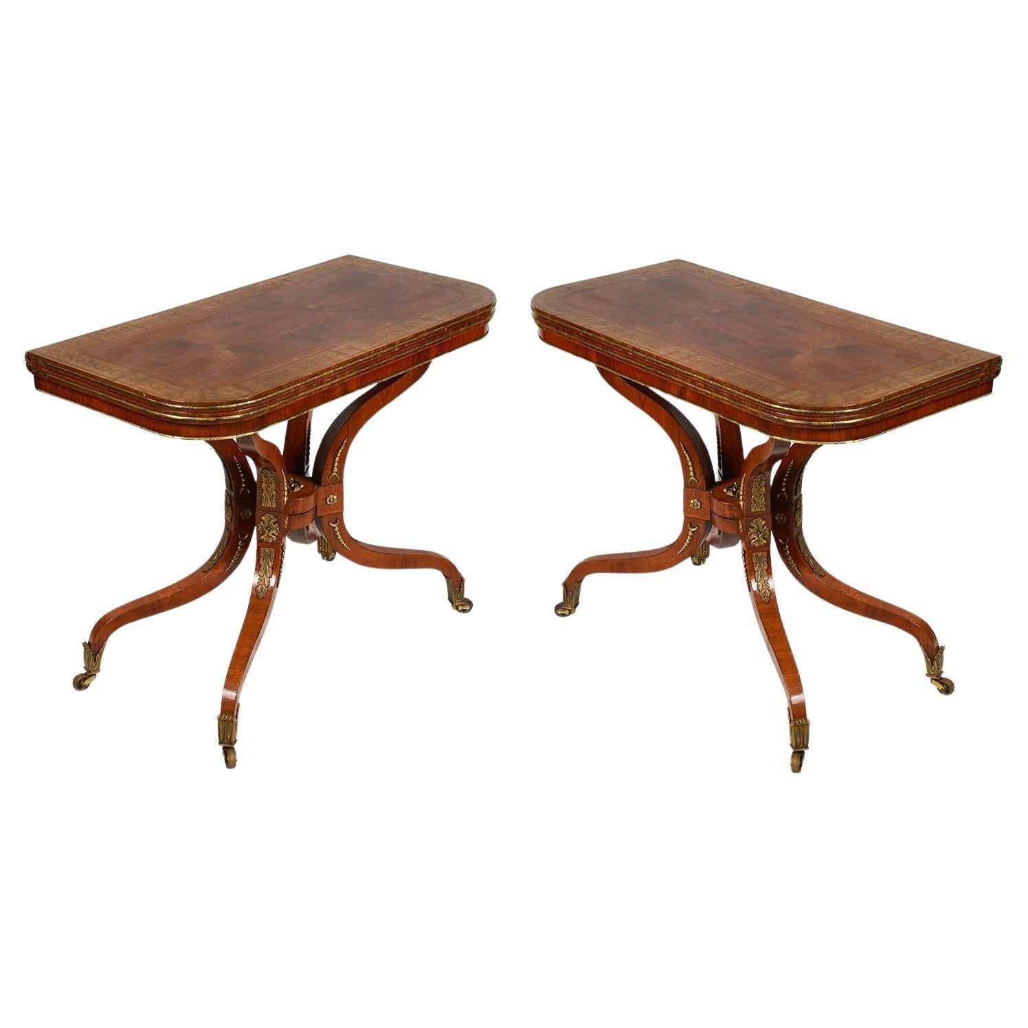 Pair Regency period Brass inlaid card tables, circa 1820 in vendita