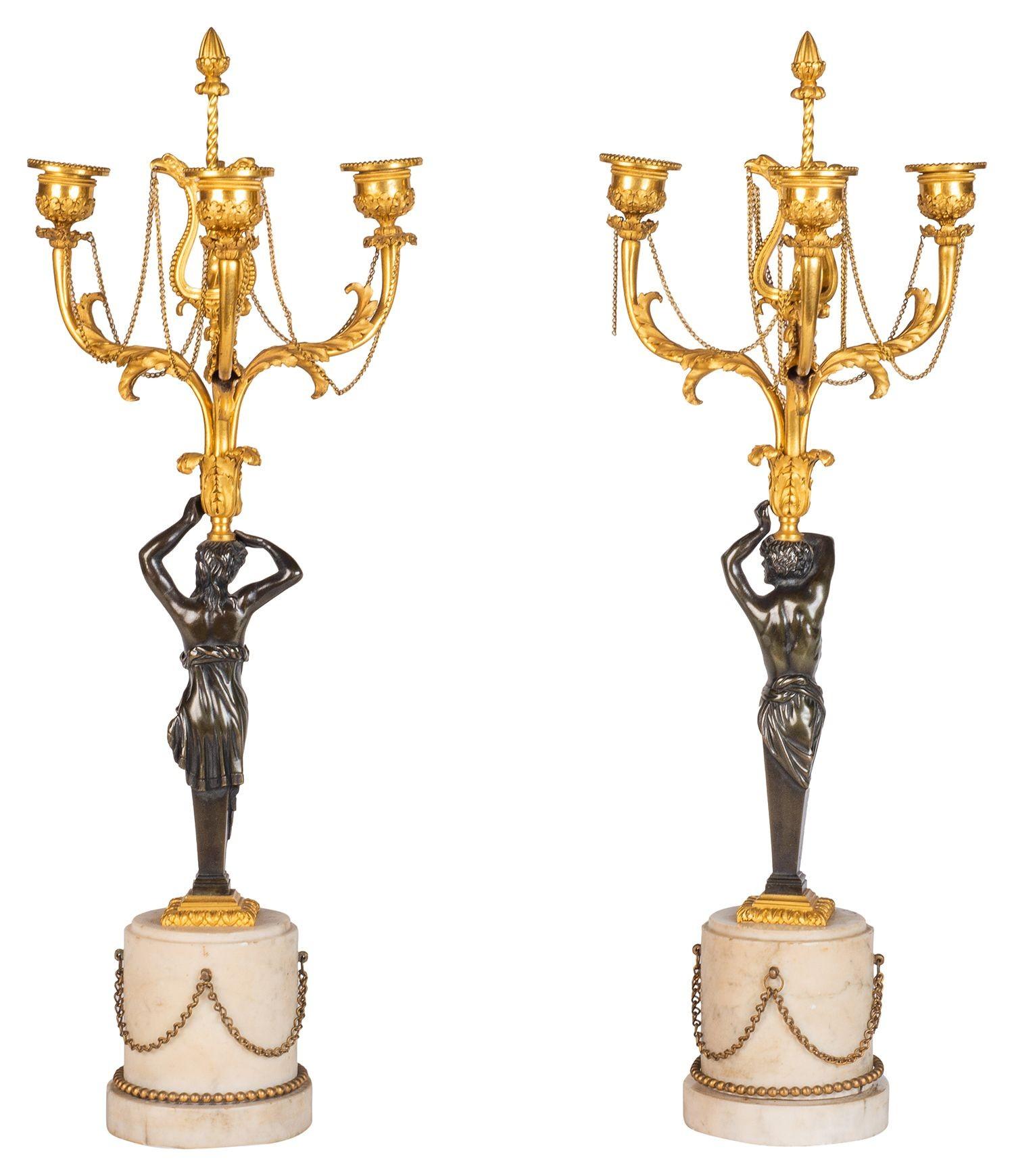 Paar Bronzekandelaber aus der Regency-Zeit, um 1820 im Angebot 3