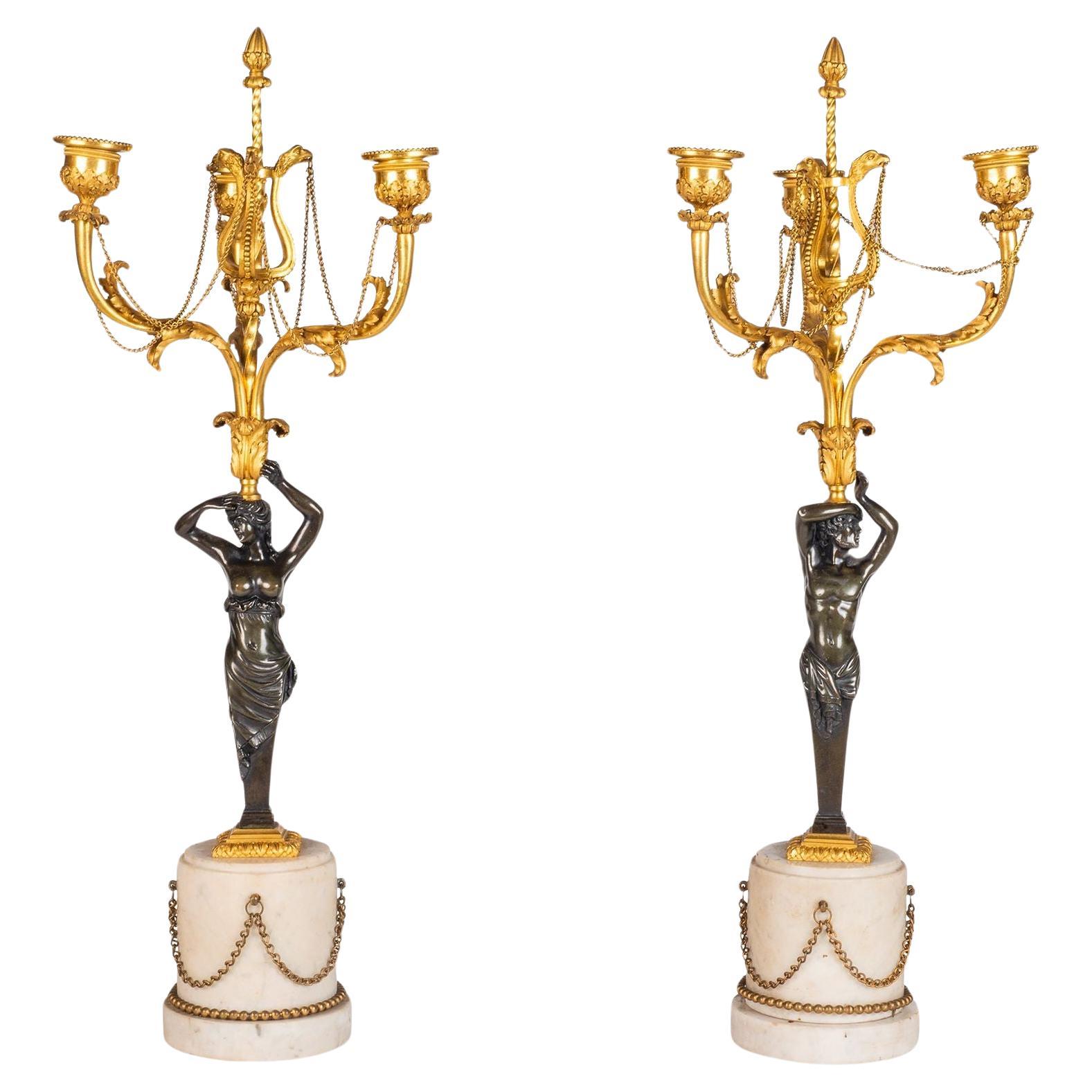 Pair Regency period bronze candelabra, circa 1820 For Sale