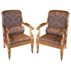 Pair of Regency Period White Painted and Giltwood Armchairs