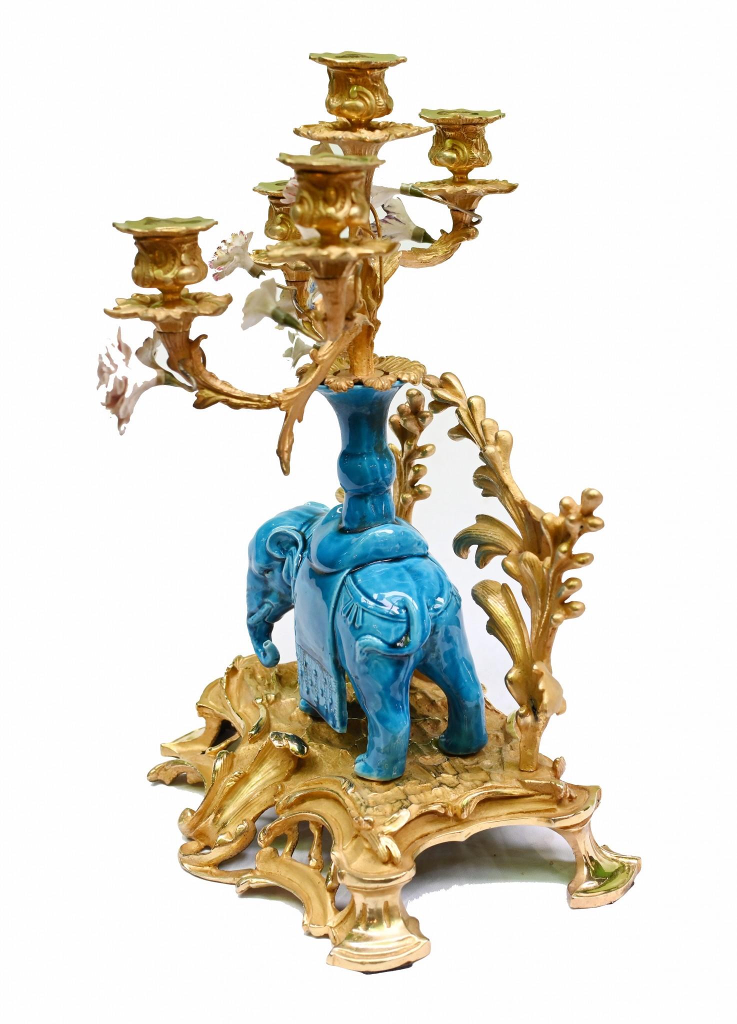 Pair Regency Porcelain Elephant Candelabras Gilt 1880 For Sale 6