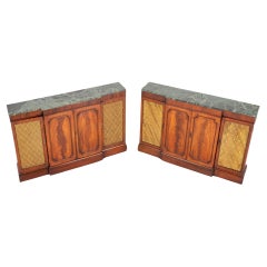 Pair Regency Revival Beakfront Sideboards Mahogany Server