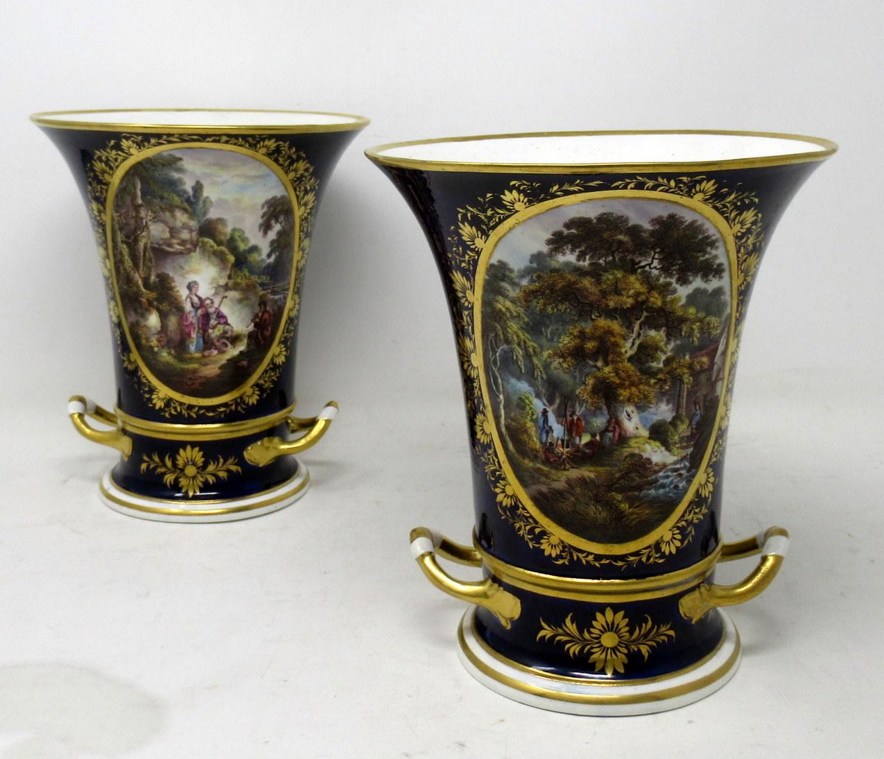 English Pair Regency Royal Crown Derby Campana Porcelain Urns Vases Robert Brewer 19 Ct