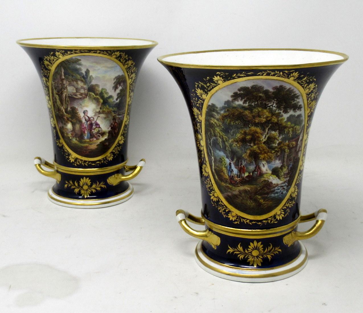 Pair Regency Royal Crown Derby Campana Porcelain Urns Vases Robert Brewer 19 Ct In Good Condition In Dublin, Ireland