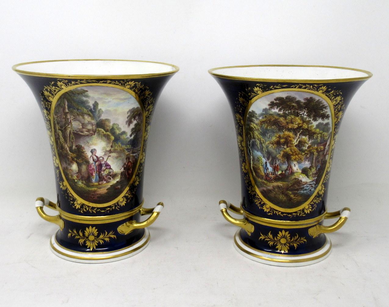 19th Century Pair Regency Royal Crown Derby Campana Porcelain Urns Vases Robert Brewer 19 Ct