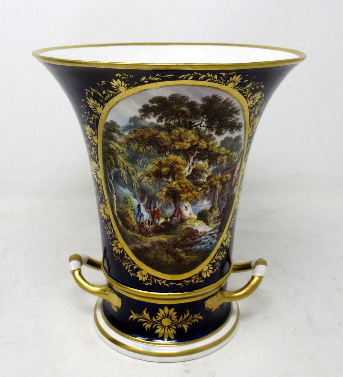 Pair Regency Royal Crown Derby Campana Porcelain Urns Vases Robert Brewer 19 Ct 2