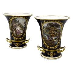Pair Regency Royal Crown Derby Campana Porcelain Urns Vases Robert Brewer 19 Ct 
