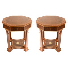 Pair Regency Side Tables Octagonal Walnut Side English