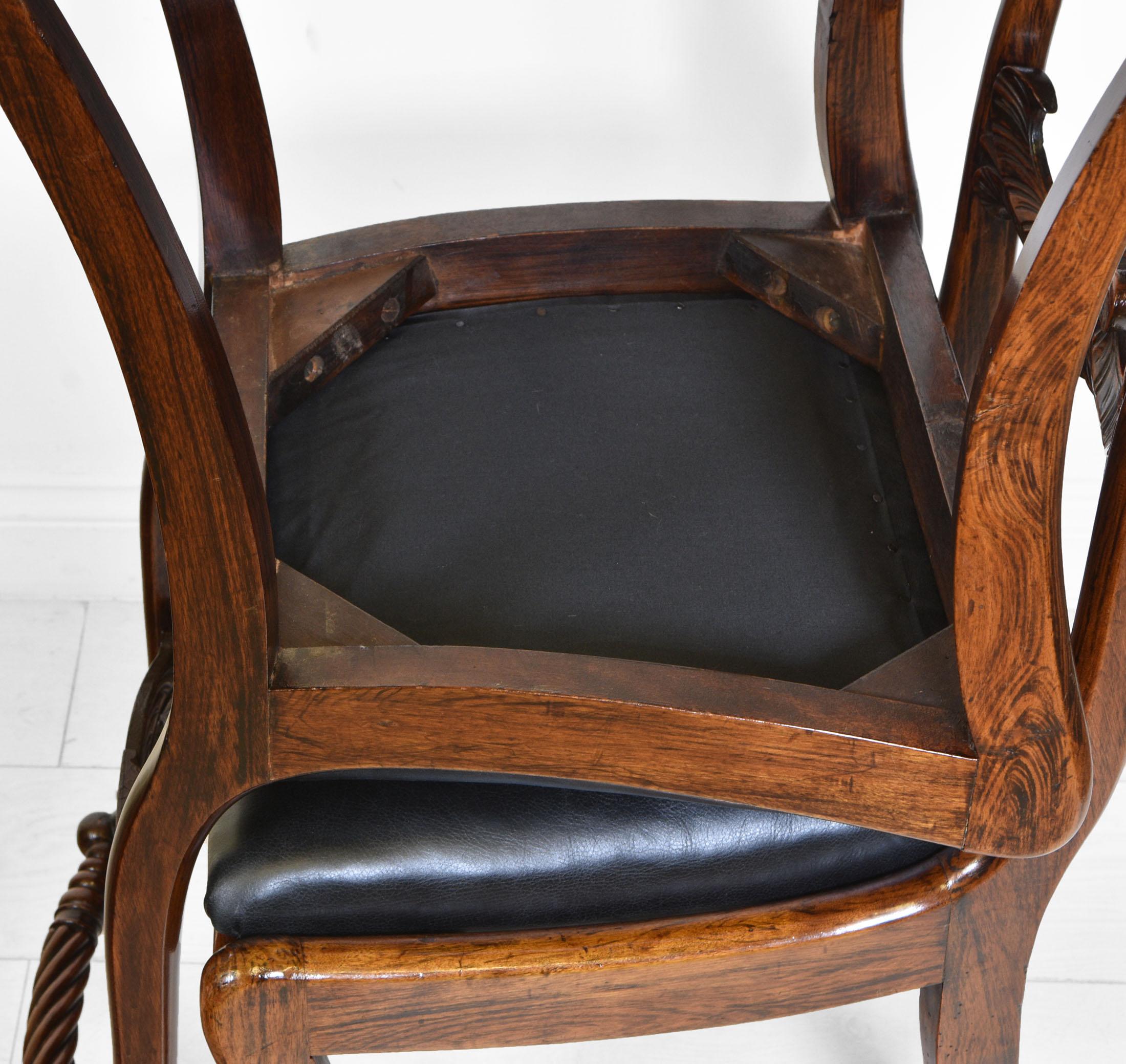 Pair Regency Simulated Rosewood & Leather Trafalgar Chairs, Circa 1820 For Sale 6