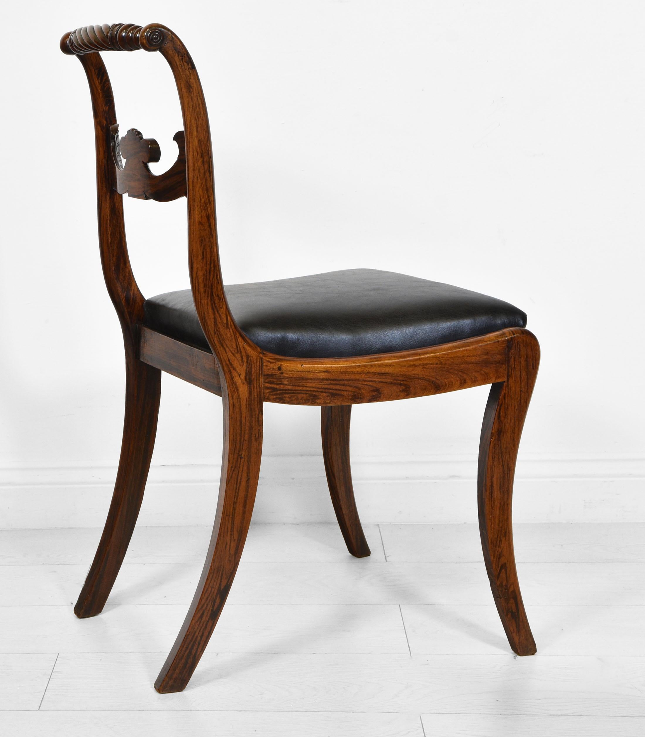 19th Century Pair Regency Simulated Rosewood & Leather Trafalgar Chairs, Circa 1820