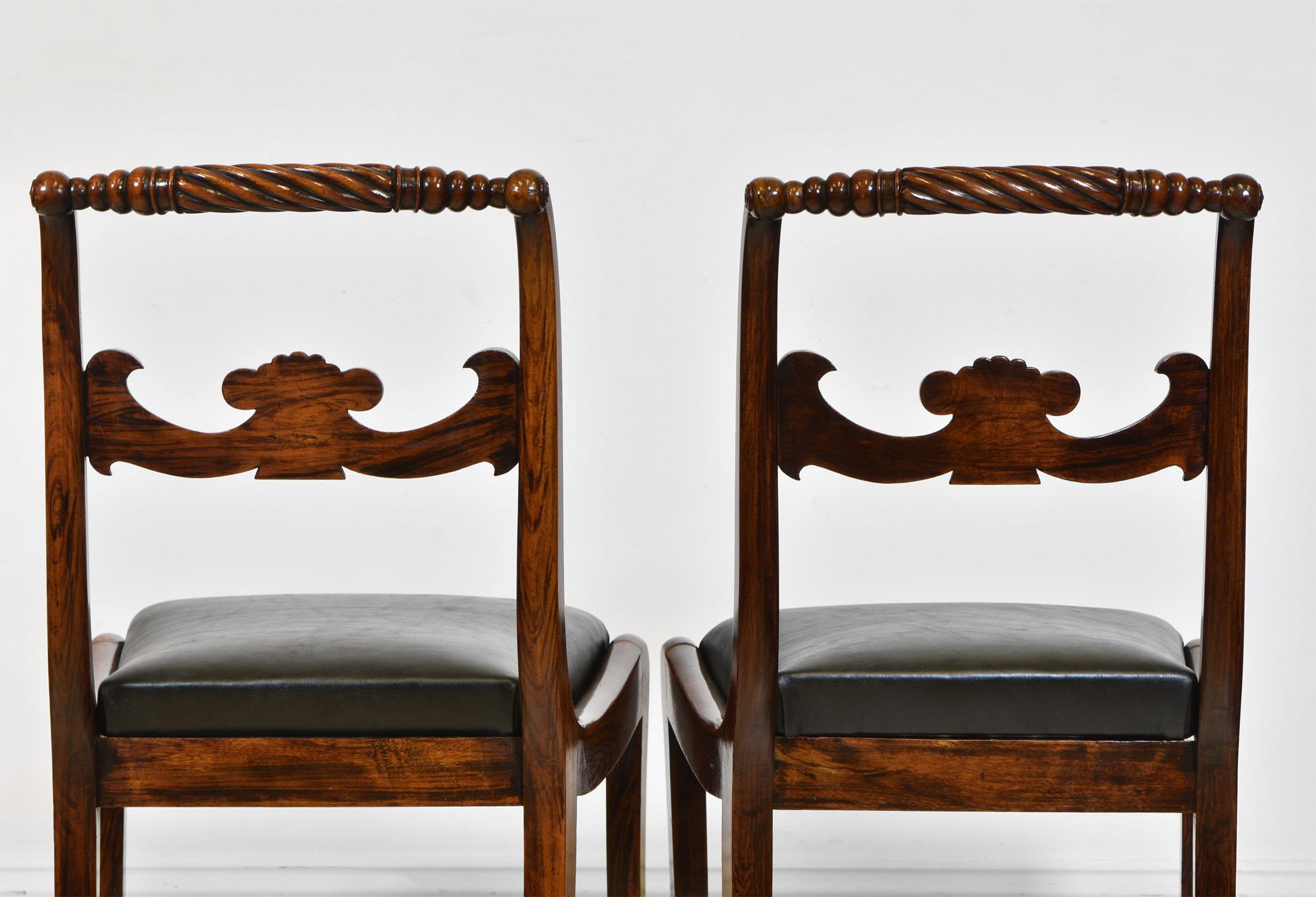 Pair Regency Simulated Rosewood & Leather Trafalgar Chairs, Circa 1820 For Sale 3