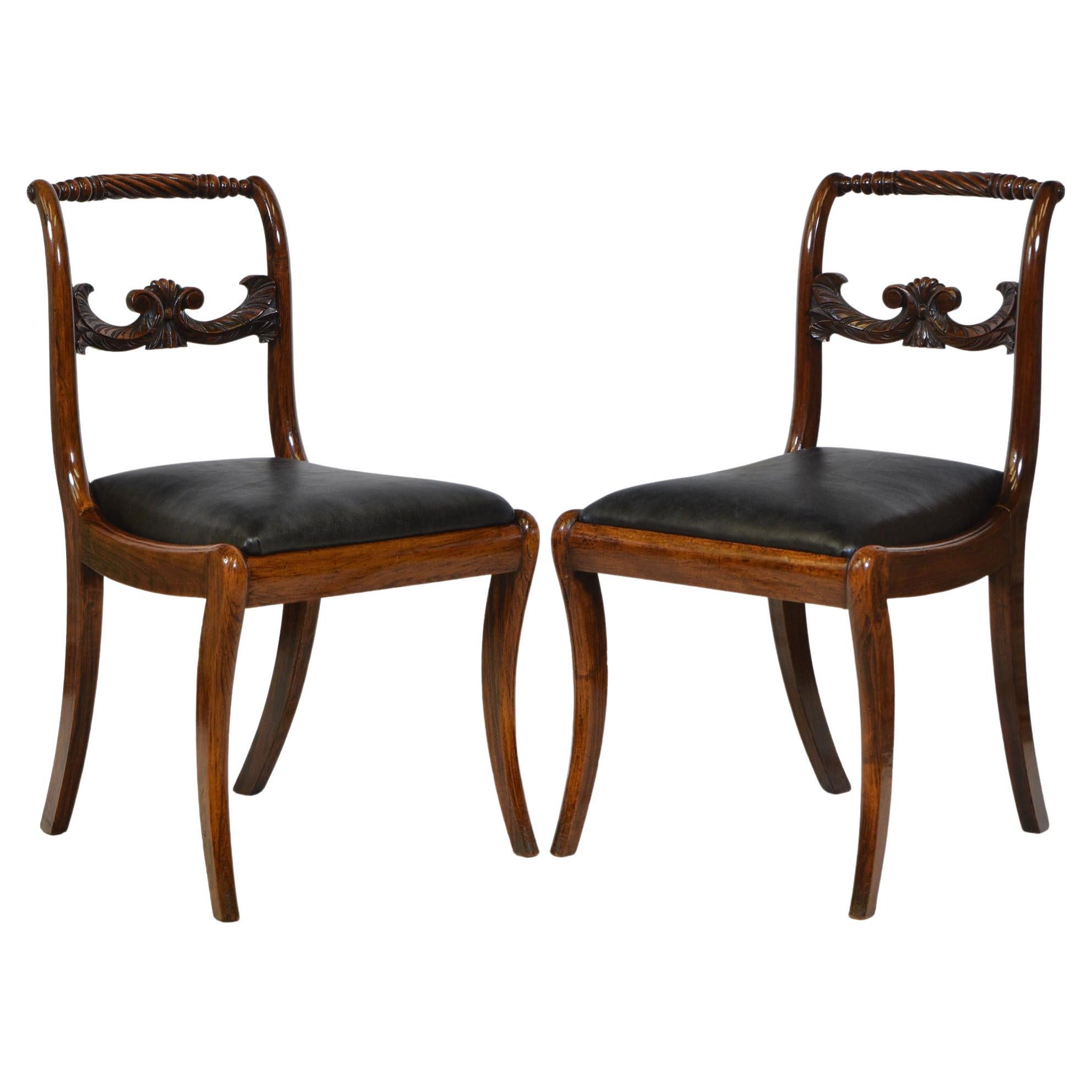 Pair Regency Simulated Rosewood & Leather Trafalgar Chairs, Circa 1820 For Sale