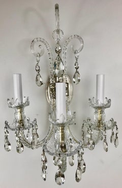 Pair Regency Style 3 Light Crystal Sconces After M. Lafount