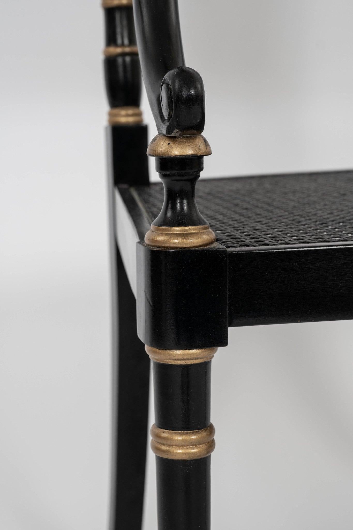 Pair Regency Style Black Gold Armchairs For Sale 1