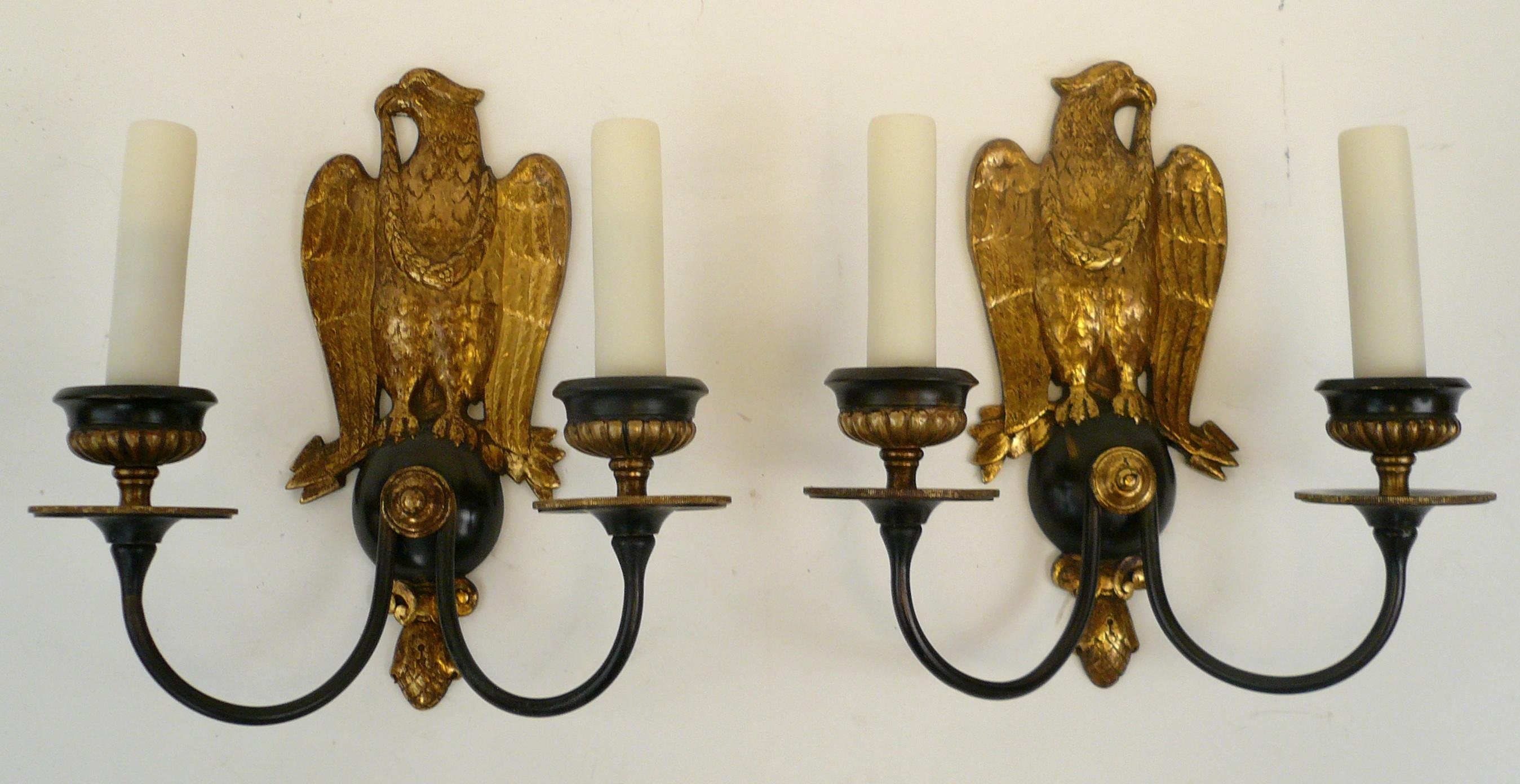 Federal Pair of Regency Style Bronze Eagle Sconces Attributed to E, F, Caldwell