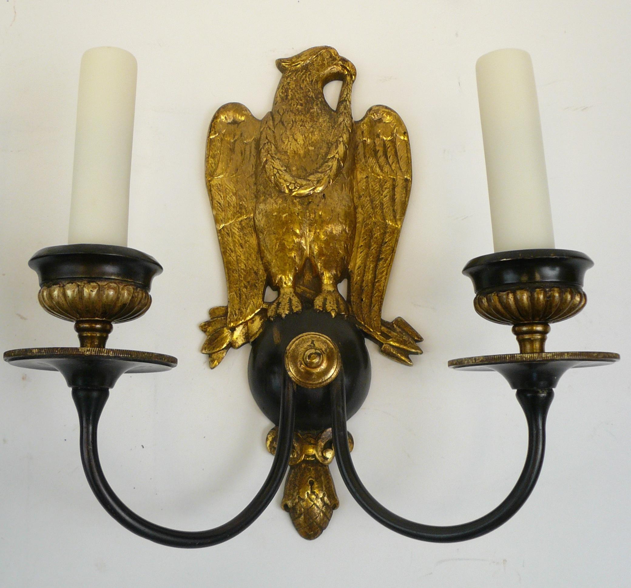 American Pair of Regency Style Bronze Eagle Sconces Attributed to E, F, Caldwell