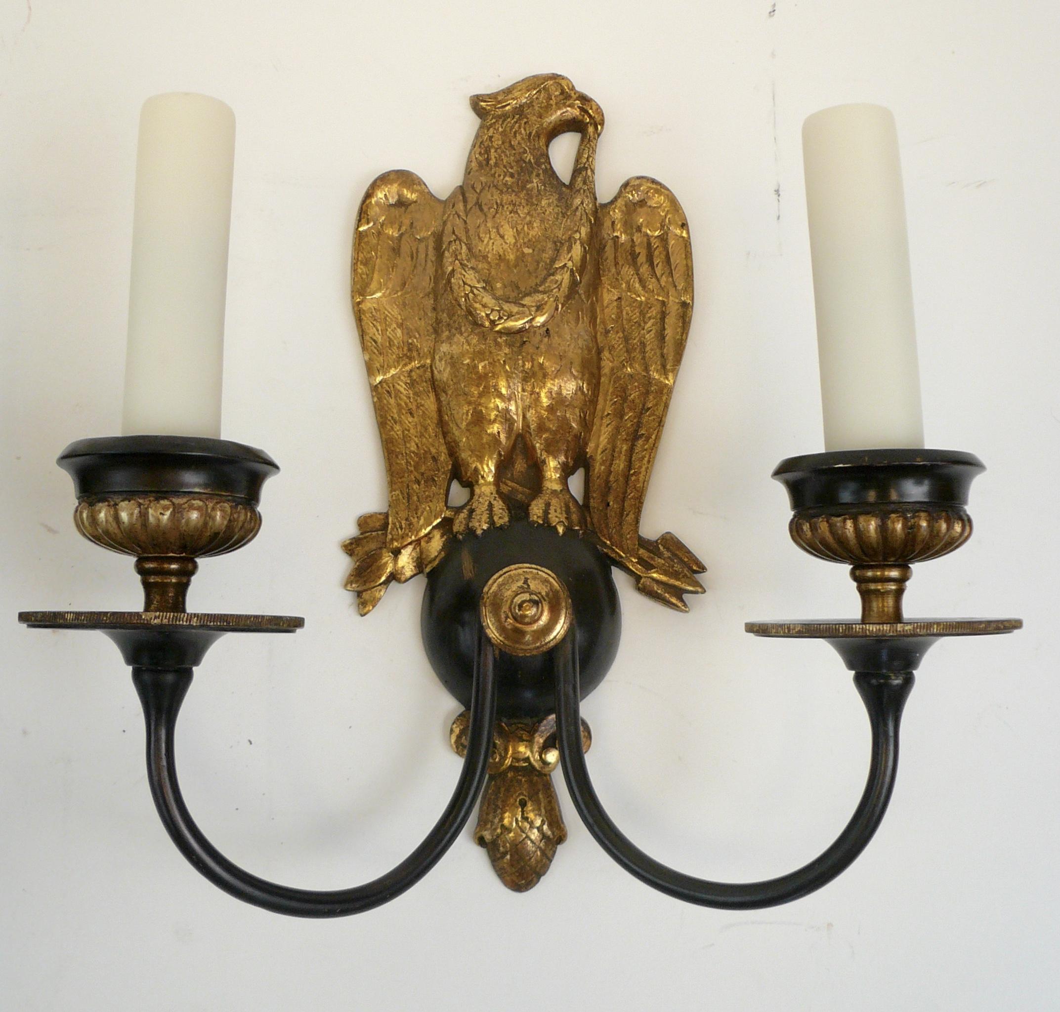 20th Century Pair of Regency Style Bronze Eagle Sconces Attributed to E, F, Caldwell