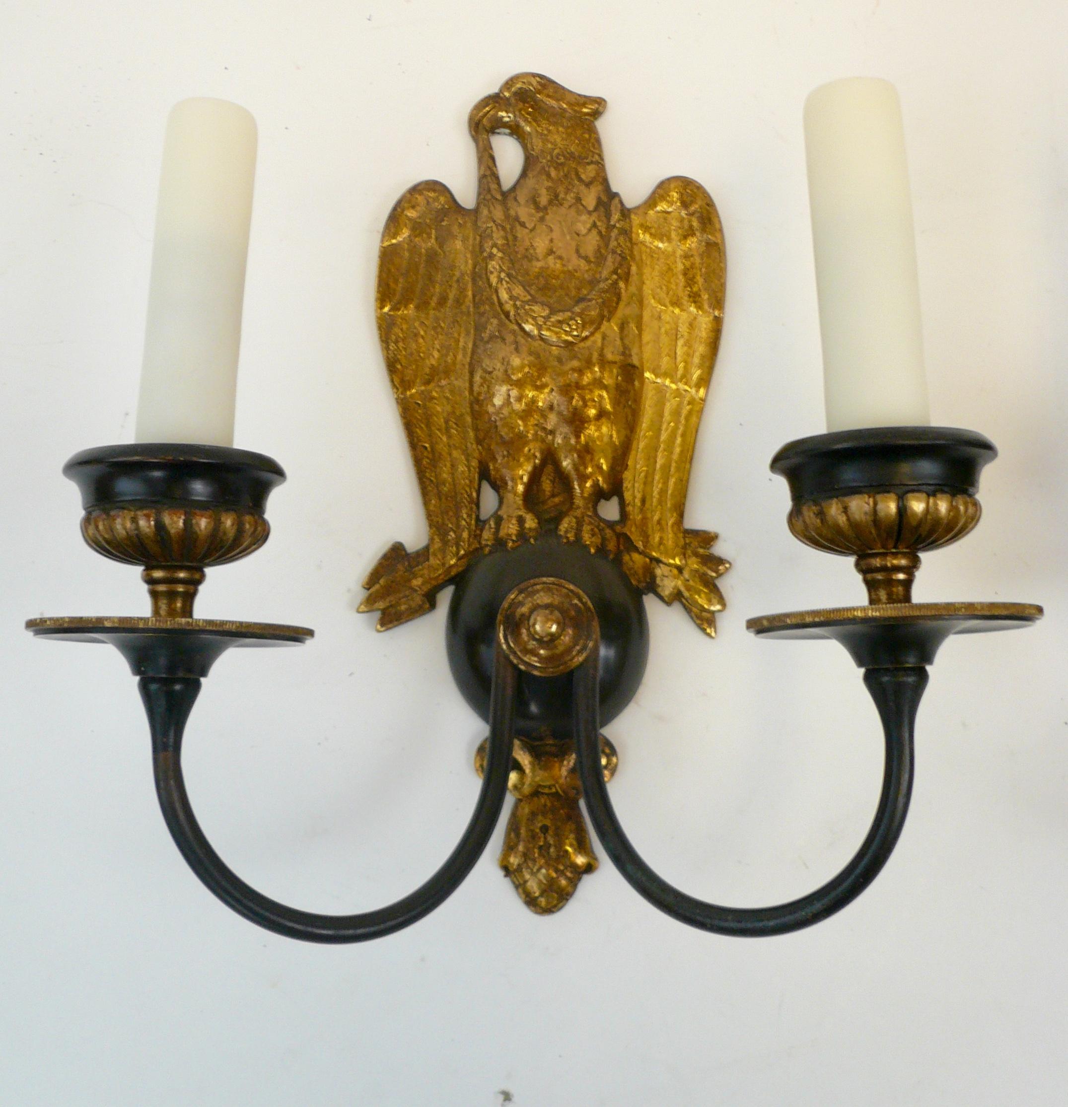 Pair of Regency Style Bronze Eagle Sconces Attributed to E, F, Caldwell 1