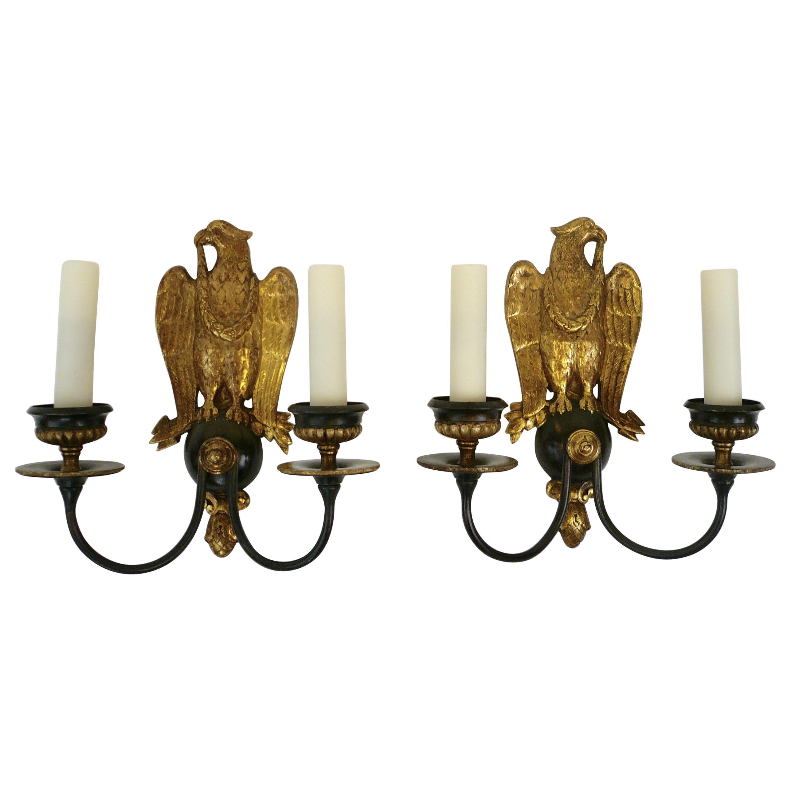 Pair of Regency Style Bronze Eagle Sconces Attributed to E, F, Caldwell