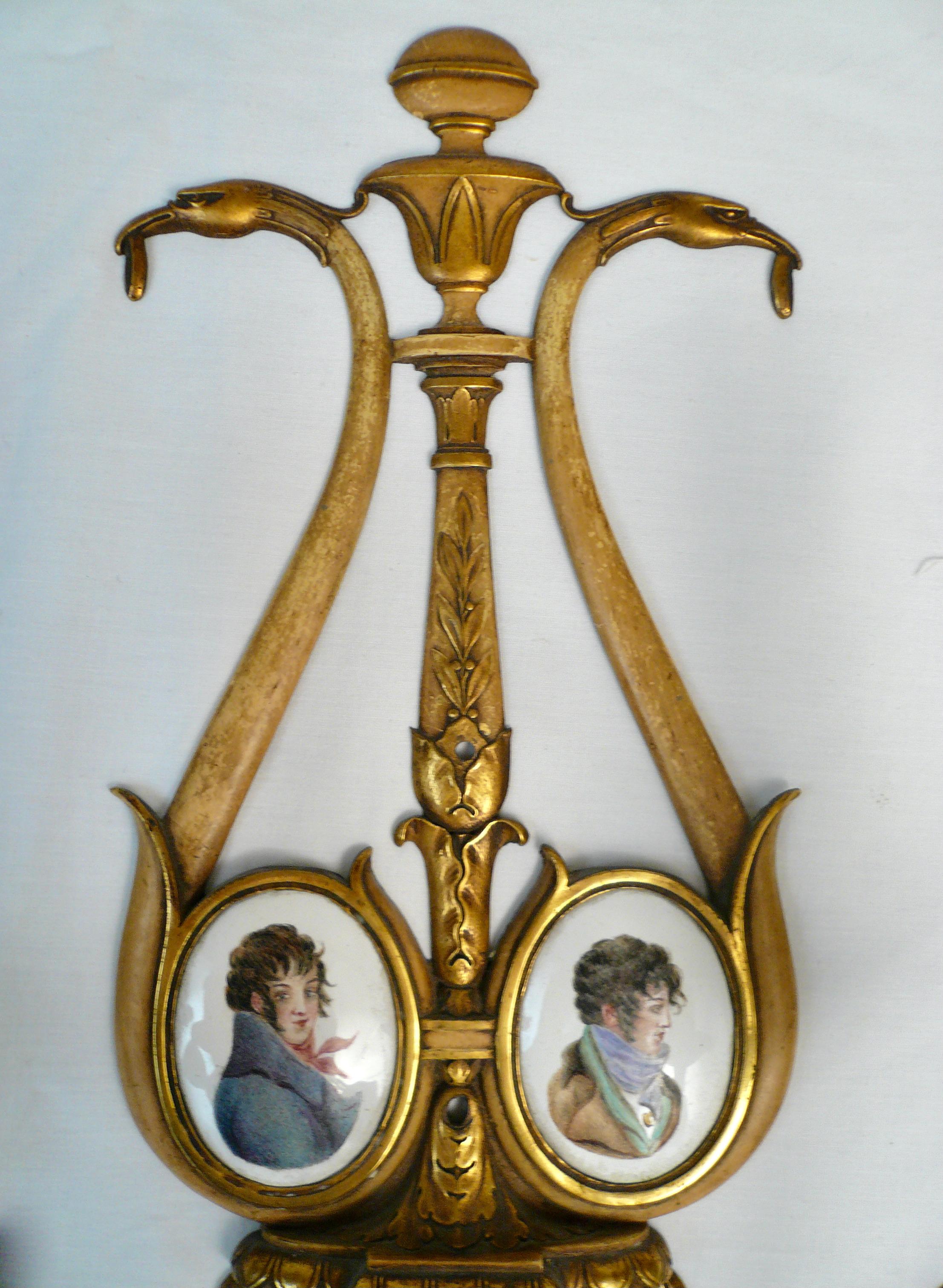 Pair Regency Style Bronze, Polychrome, and Battersea Enamel Sconces For Sale 8