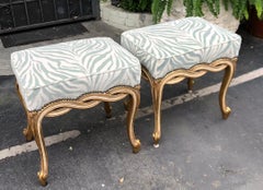 Regency Style Designer Taboret Benches with Cut Velvet Zebra, Randy Esada, Pair
