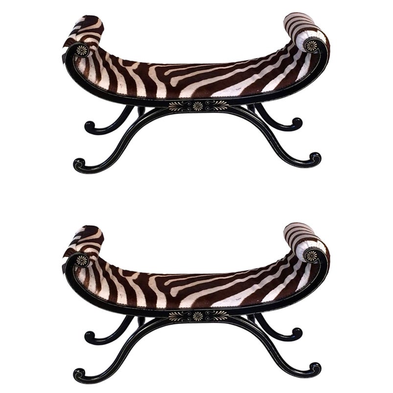 Pair Regency Style Ebonised Window Seats