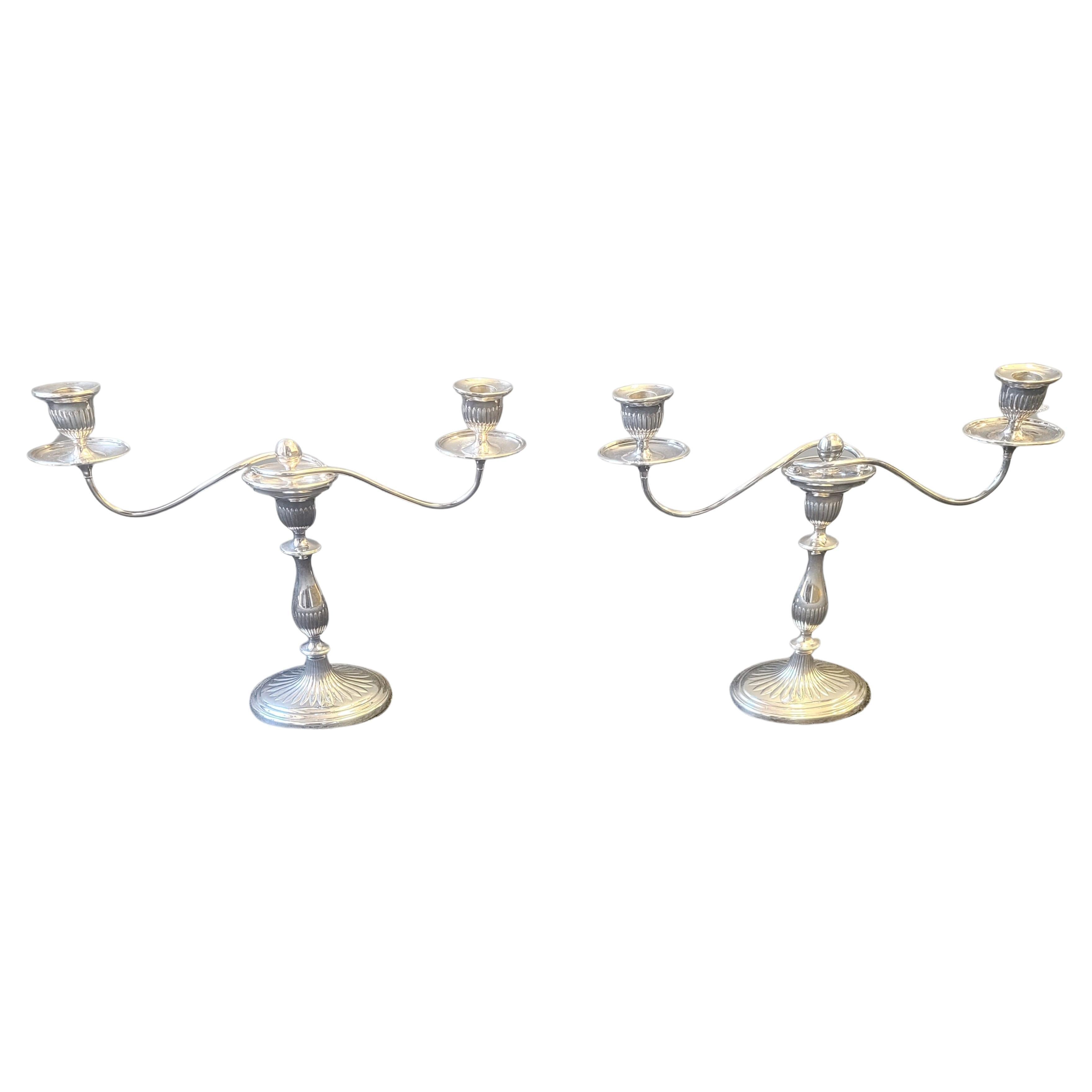 Metalwork Pair Regency Style English Silverplate Convertible One-to-three Light Candelabra For Sale
