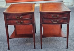 Pair Regency Style Genuine Mahogany and Stenciled Tooled Leather Top Side Tables