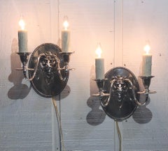 Pair Regency Style Lion Silver Plate Sconces Stamped Gebelein, Boston
