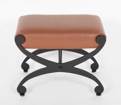 Pair Regency Style Black Steel Upholstered X-Stools, 1970's