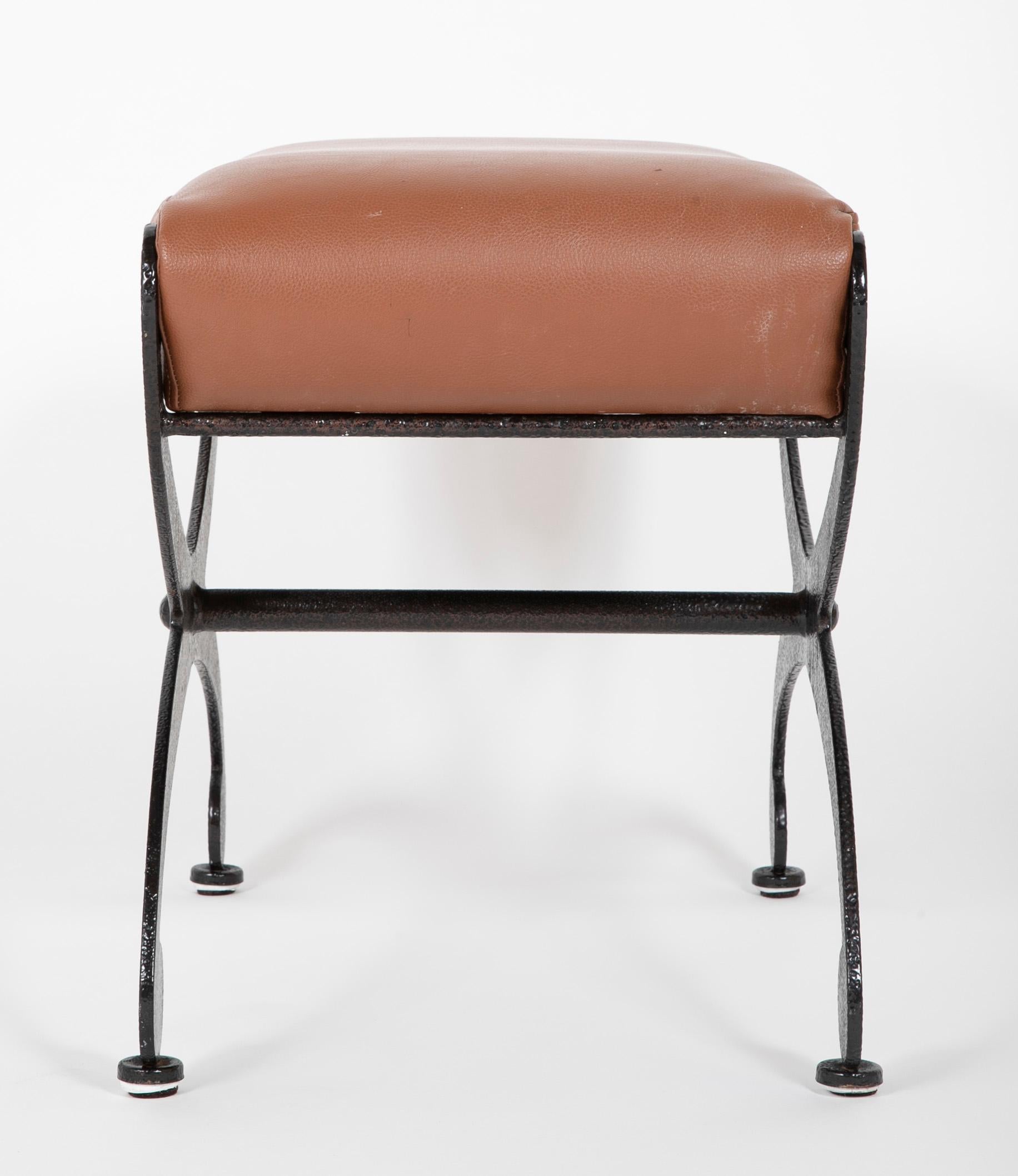 20th Century Pair Regency Style Steel Upholstered X-Stools  For Sale
