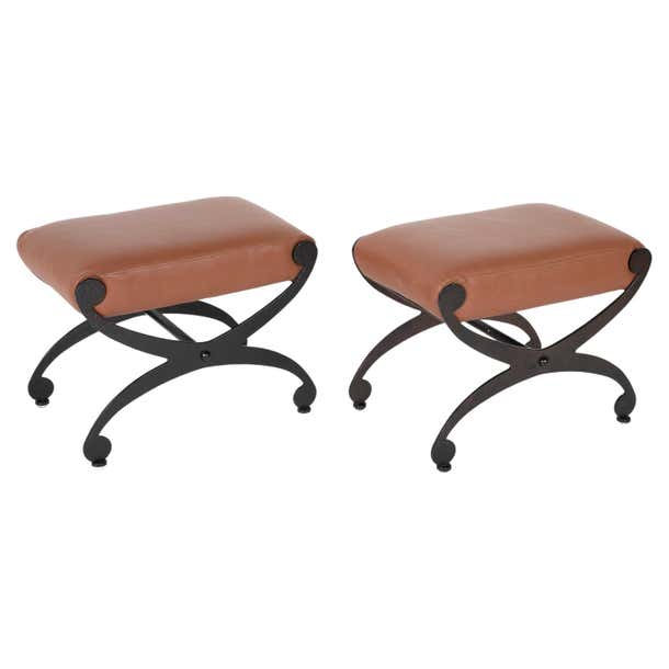X Stool Pair Regency Style Steel Upholstered X-Stools For Sale at 1stDibs