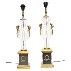 Pair Regency Table Lamps Crystal Glass Lights