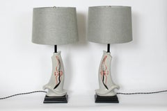 Pair Rembrandt Lamp Co. "Flying Fish" Glazed Ceramic Table Lamps, circa 1950