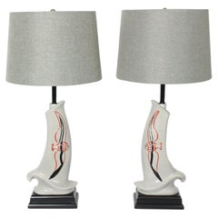 Pair Rembrandt Lamp Co. "Flying Fish" Glazed Ceramic Table Lamps, circa 1950