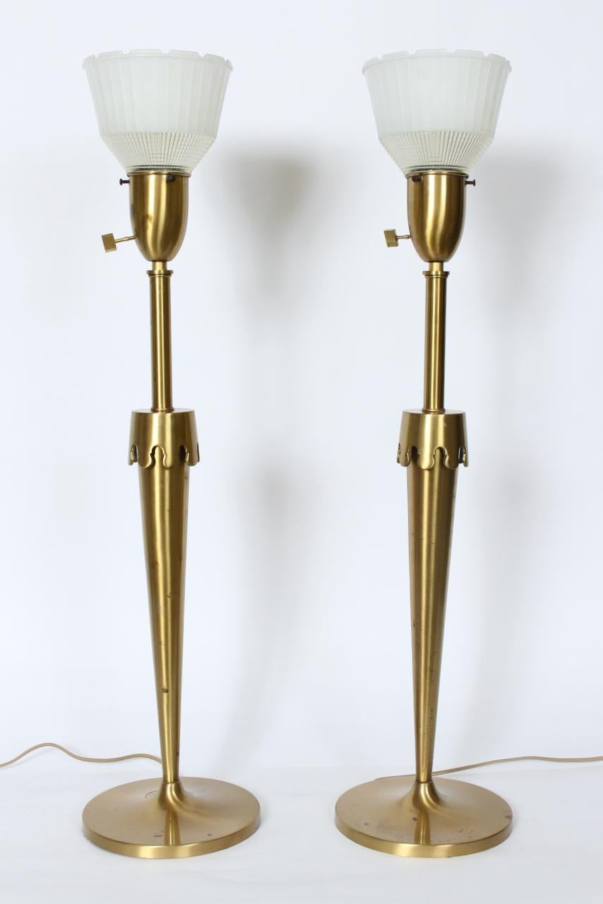 Pair Rembrandt Masterpieces Parzinger Style Brass Candlestick Torch Table Lamps  For Sale 9