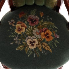 Pair Renaissance Revival Carved Walnut Needlepoint Parlor Chairs C1880