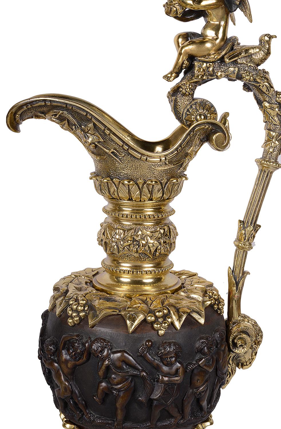 French Pair of Renaissance Style Bronze Ewers, circa 1880 For Sale