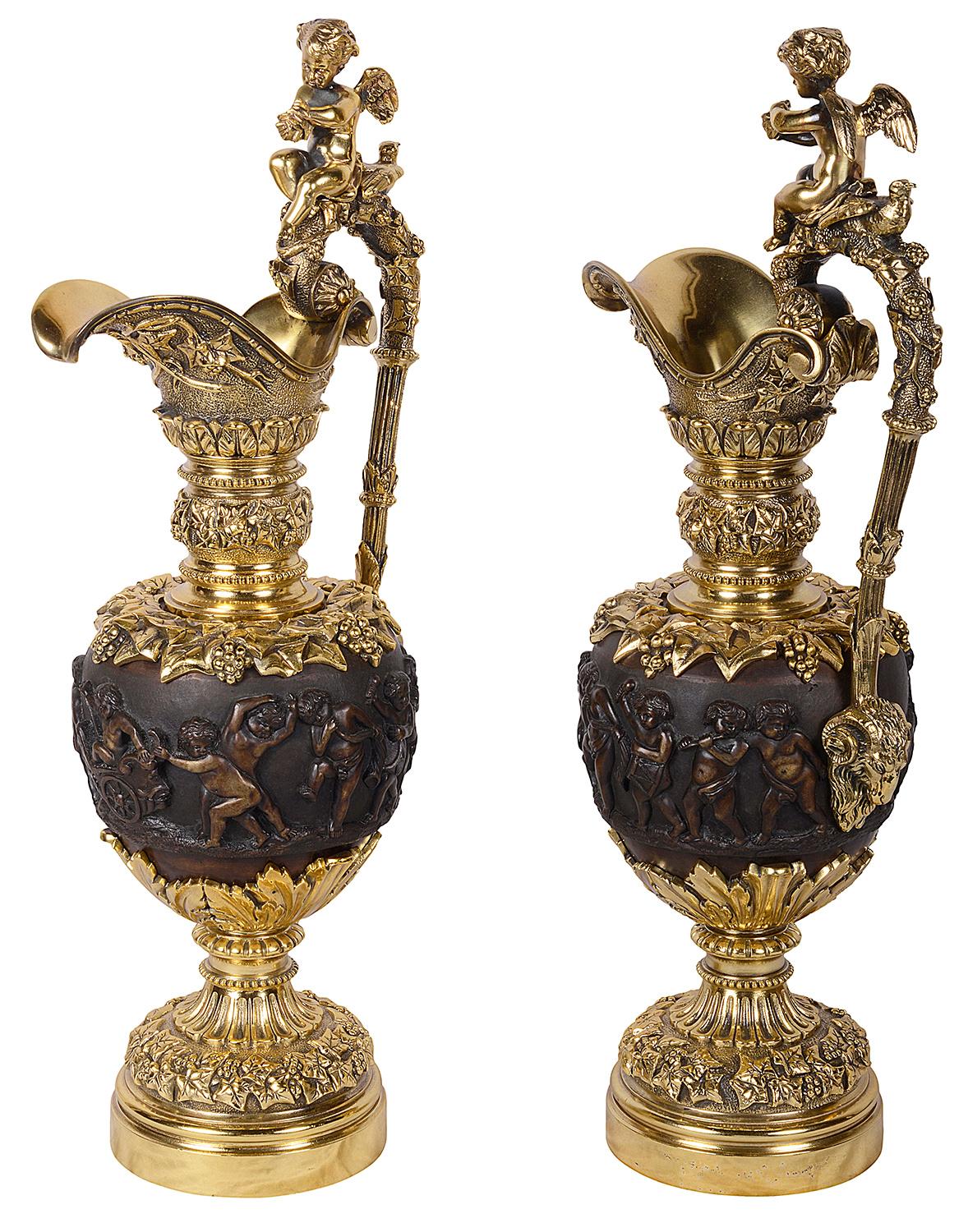 Pair of Renaissance Style Bronze Ewers, circa 1880 For Sale 1