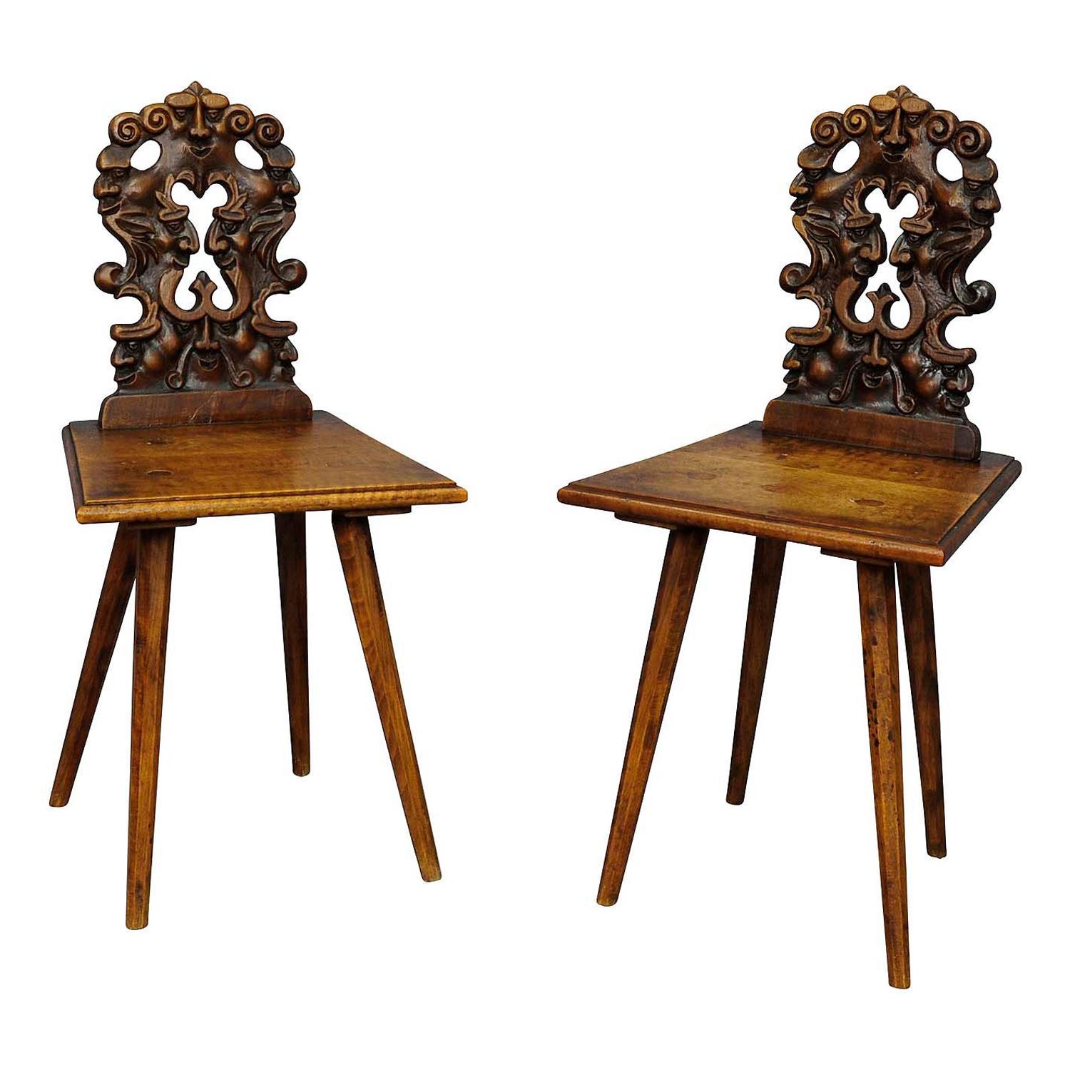 Pair Renaissance Style Carved Children Chairs, Ca. 1890