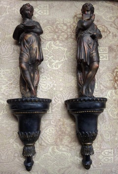 Pair Renaissance Style Plaster Figural Wall Mounts Sculptures