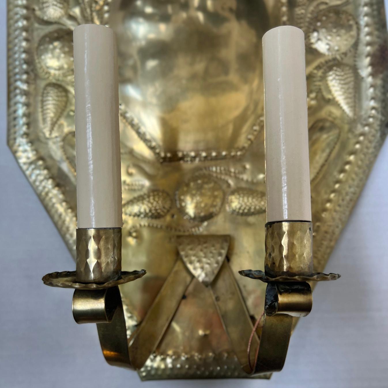 Pair Repousse' Dutch Sconces In Good Condition For Sale In New York, NY