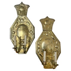 Antique Pair Repousse' Dutch Sconces